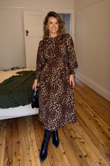Leila Brown Leopard Printed Midi Dress