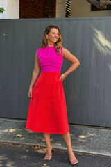 Nikki Orange & Pink Midi Dress