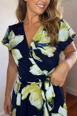 Nala Navy Belted Midi Dress