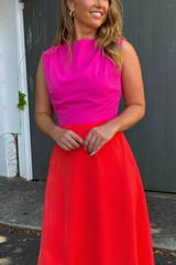 Nikki Orange & Pink Midi Dress