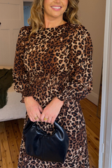 Leila Brown Leopard Printed Midi Dress