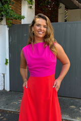 Nikki Orange & Pink Midi Dress