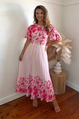 Bron Pink Pleated Midi Dress