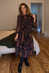 Delilah Black Floral Chiffon Printed Midi Dress