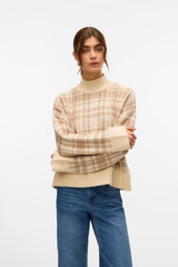 Maira High Neck Cream Check Knit