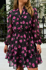 Millie V-Neck Pink Floral Short Dress