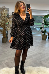 Soroya Black Floral Short Dress