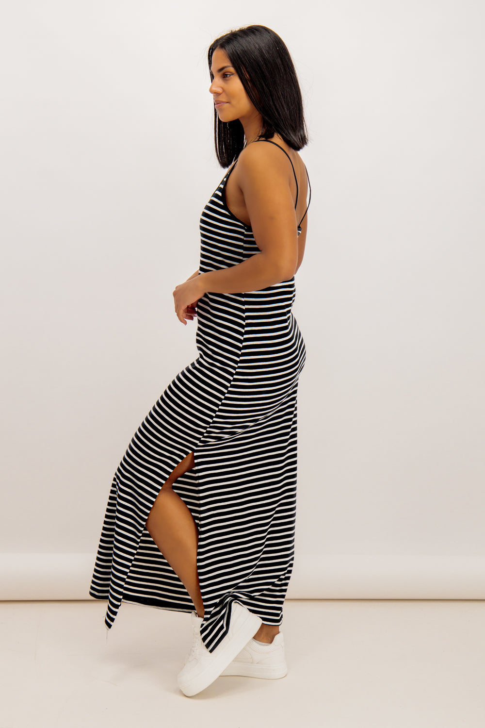 Long striped shop maxi dress