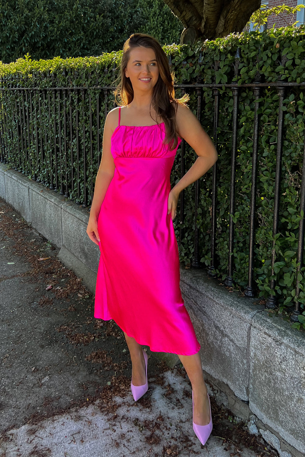 Bright pink hot sale slip dress