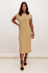 Lena Beige Ribbed Midi Dress
