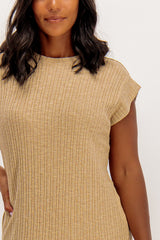 Lena Beige Ribbed Midi Dress