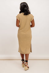 Lena Beige Ribbed Midi Dress