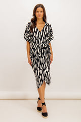 Laya Black & White Printed Midi Dress