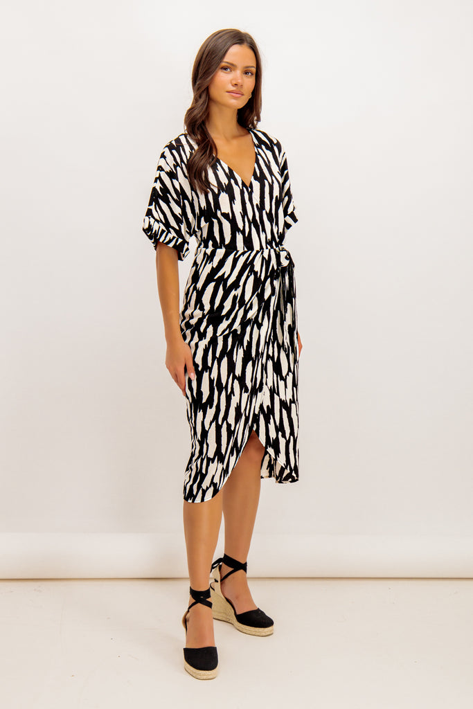 Laya Black & White Printed Midi Dress