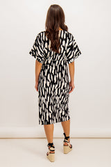 Laya Black & White Printed Midi Dress