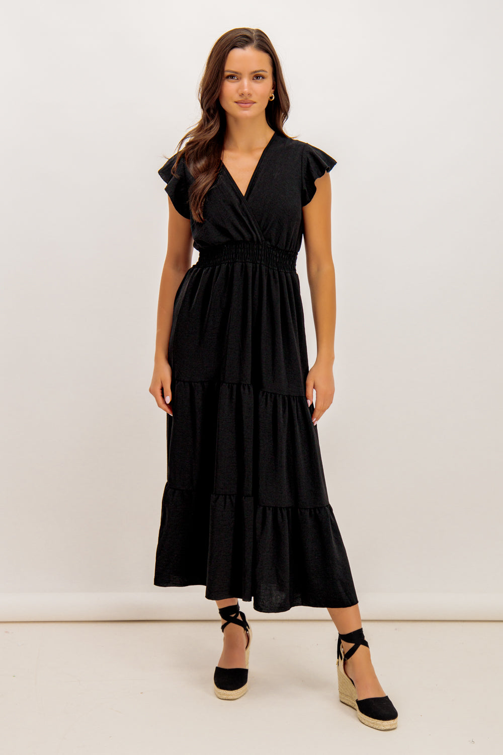 Black frill maxi clearance dress