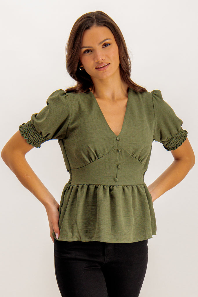 Erin Khaki Green Blouse
