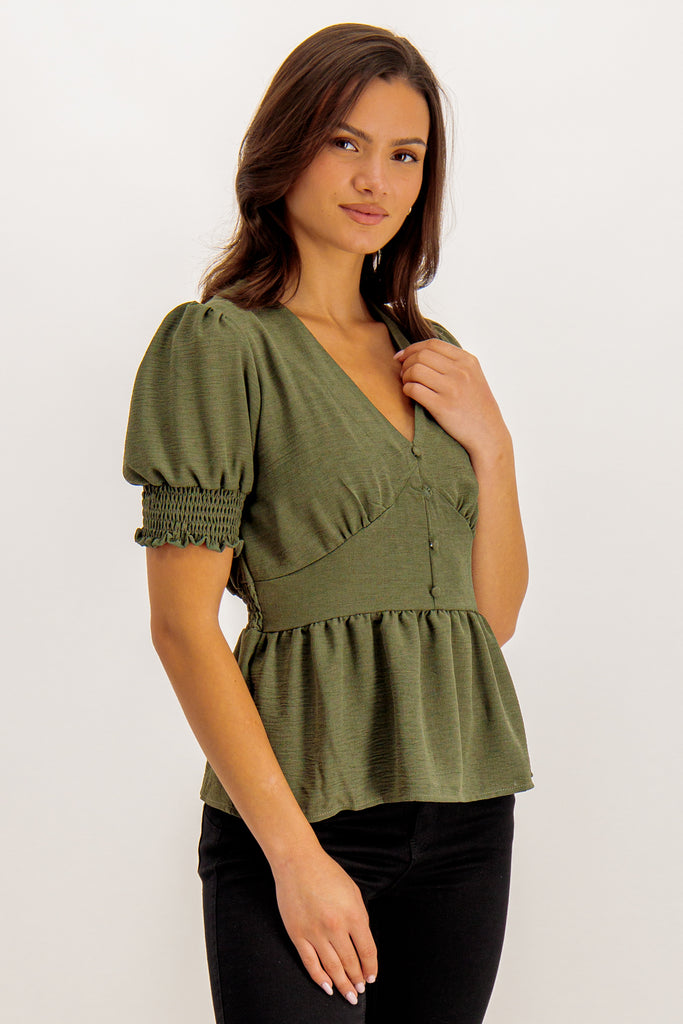 Erin Khaki Green Blouse