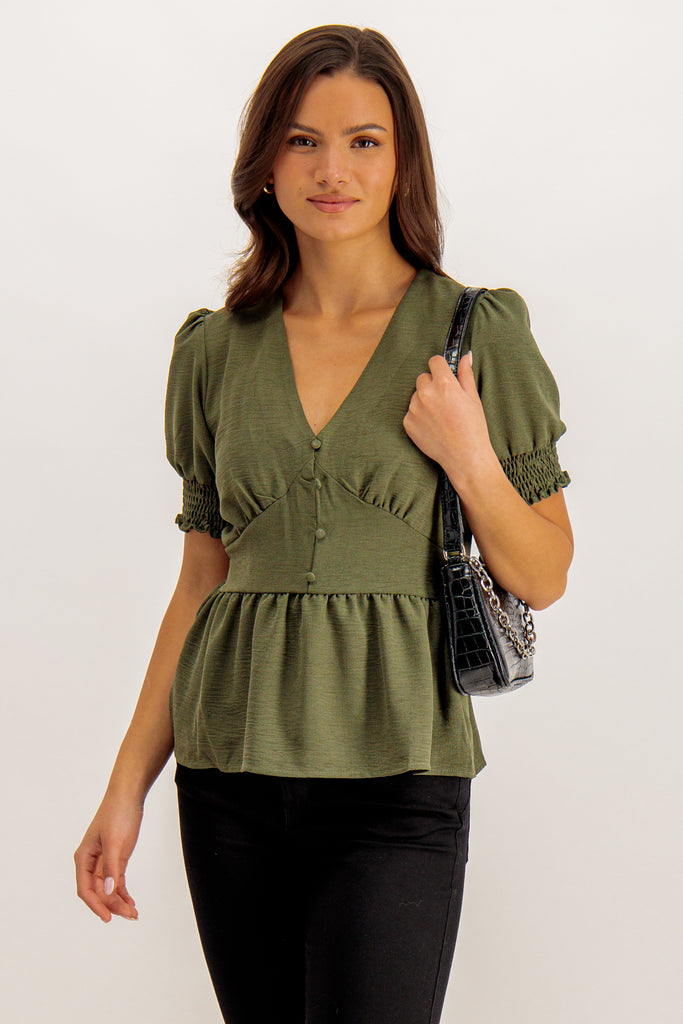 Erin Khaki Green Blouse