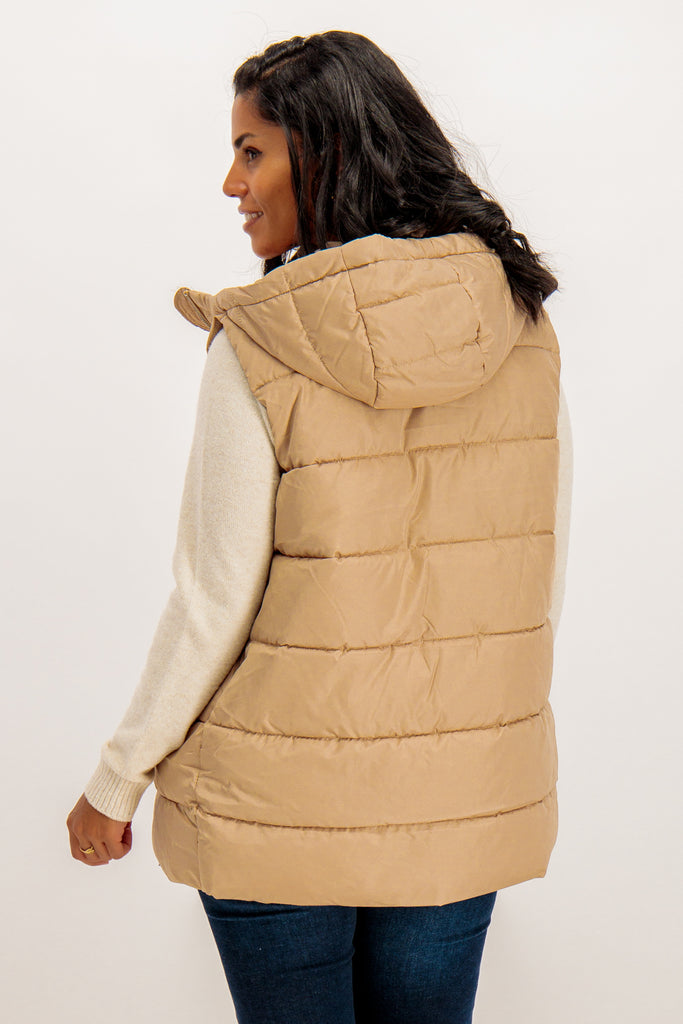 Tate Sesame Hooded Short Puffer Gilet