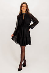 Anlis Embellished High Neck Black Dress