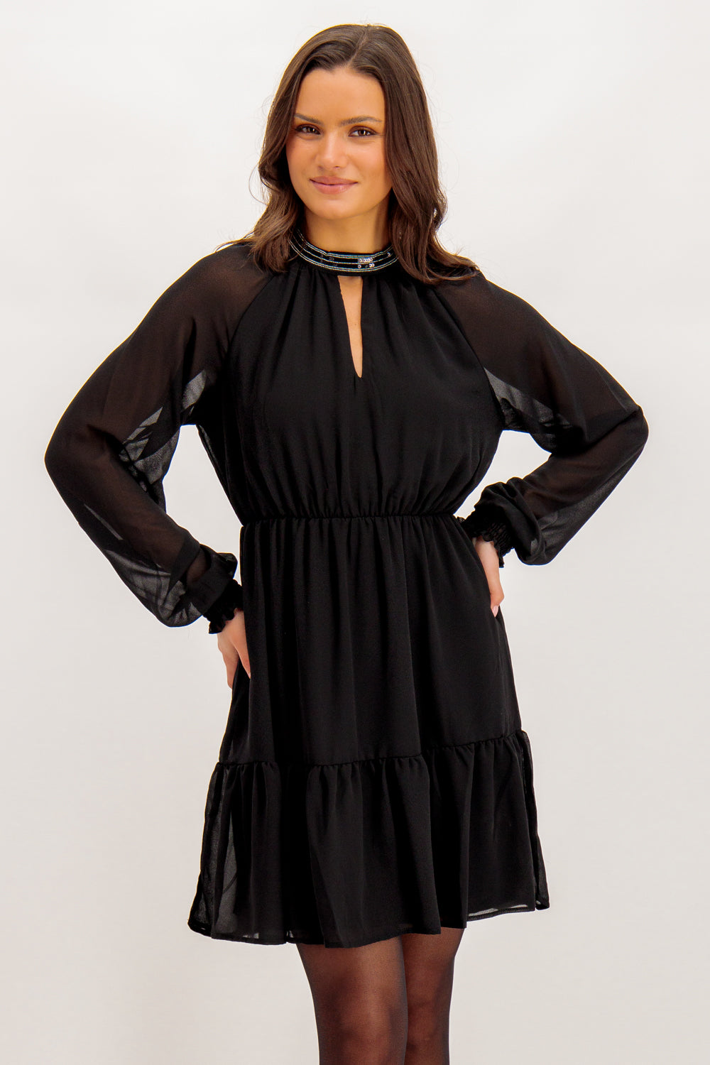 Long Sleeve Tiered Shirt Dress In Black, VILA