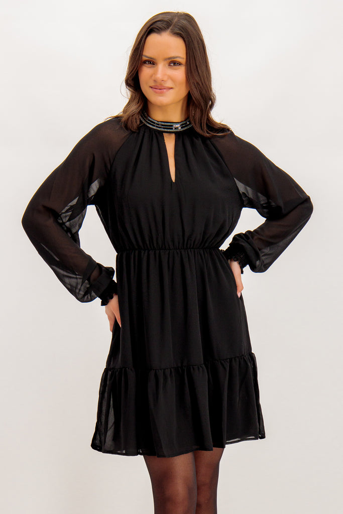 Anlis Embellished High Neck Black Dress