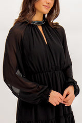 Anlis Embellished High Neck Black Dress