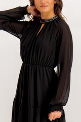 Anlis Embellished High Neck Black Dress