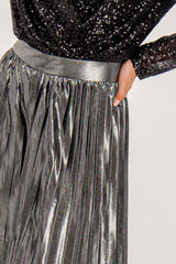 Hailey Pleated Pewter Metallic Skirt