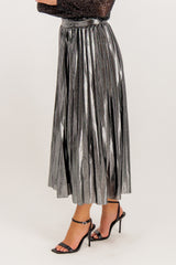 Hailey Pleated Pewter Metallic Skirt