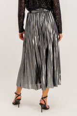 Hailey Pleated Pewter Metallic Skirt