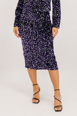 Kam Purple & Silver Sequin High Waisted Midi Skirt