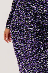 Kam Purple & Silver Sequin High Waisted Midi Skirt