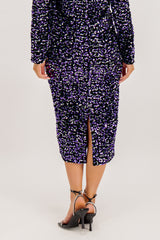 Kam Purple & Silver Sequin High Waisted Midi Skirt