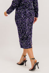 Kam Purple & Silver Sequin High Waisted Midi Skirt