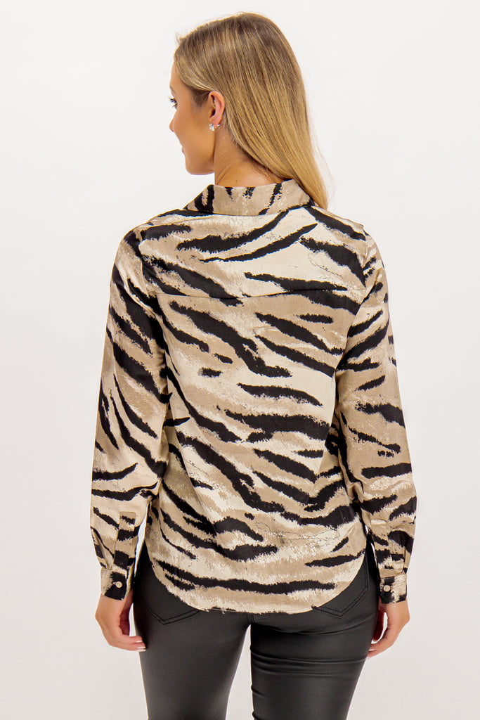 Fei Frosted Almond Tiger Print Shirt