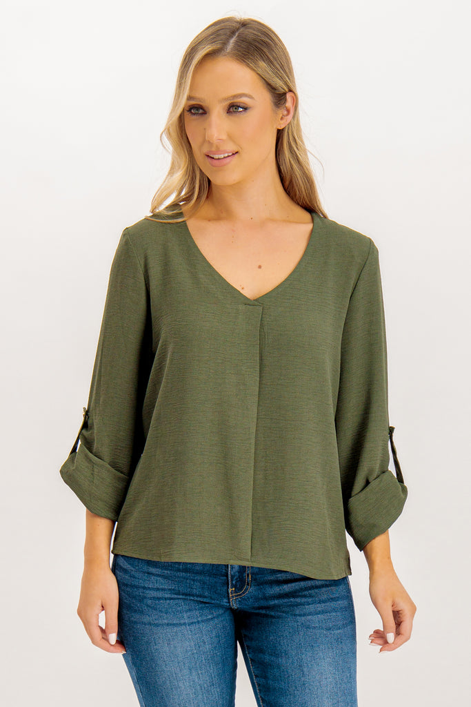Lola Green V-Neck Top