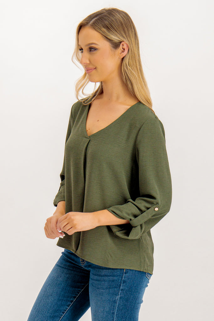 Lola Green V-Neck Top