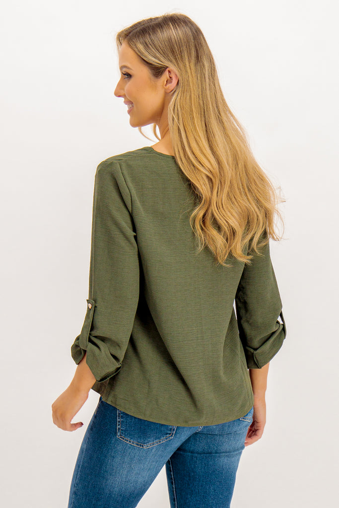 Lola Green V-Neck Top