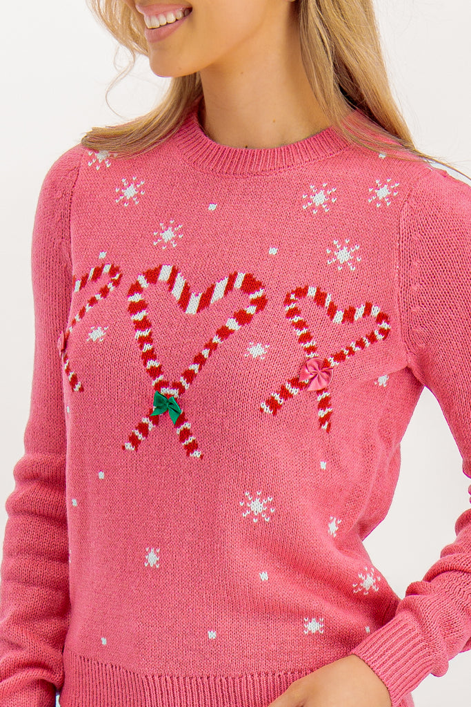 Candy Cane Pink Heart Knit