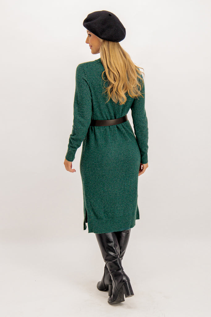 Viril Crew Neck Pine Green Knit Dress