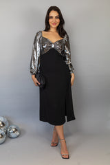 Gracie Black & Silver Contrast Midi Dress