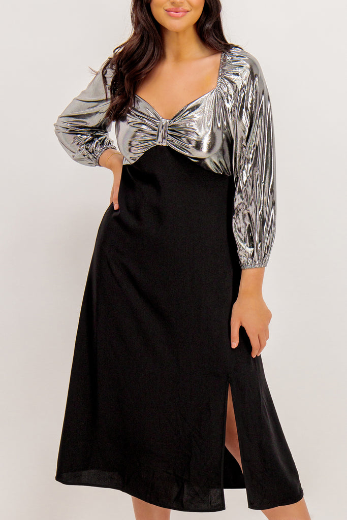 Gracie Black & Silver Contrast Midi Dress