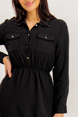 Bonnie Pocket Front Black Mini Dress
