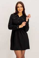 Bonnie Pocket Front Black Mini Dress