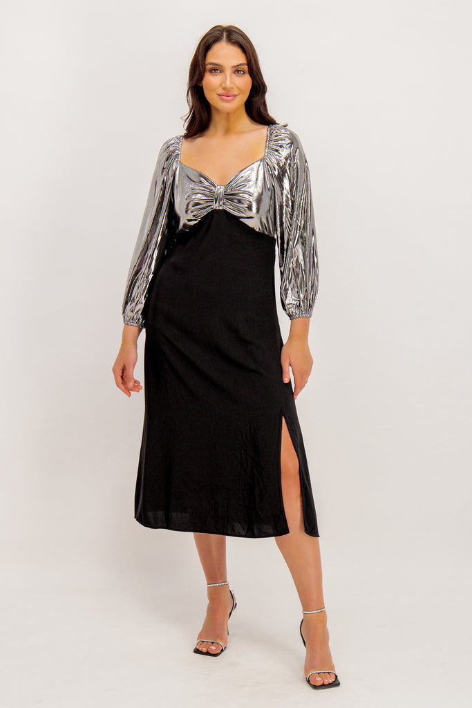 Gracie Black & Silver Contrast Midi Dress