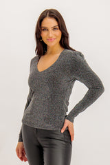 Black Shiny Glitter Top