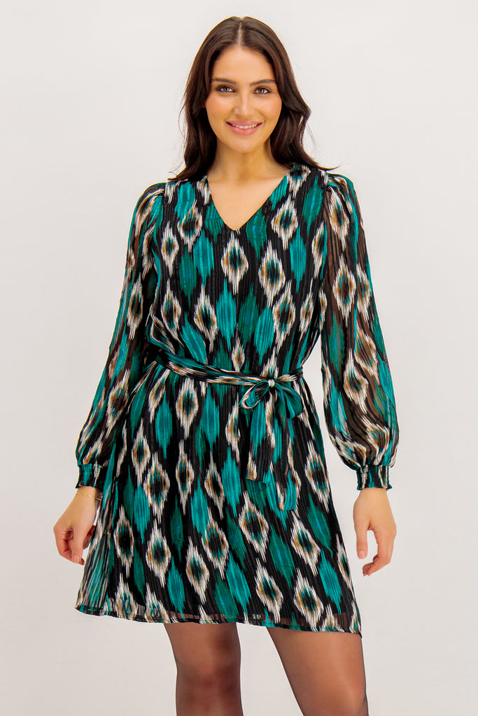 Edna V-Neck Belted Dress