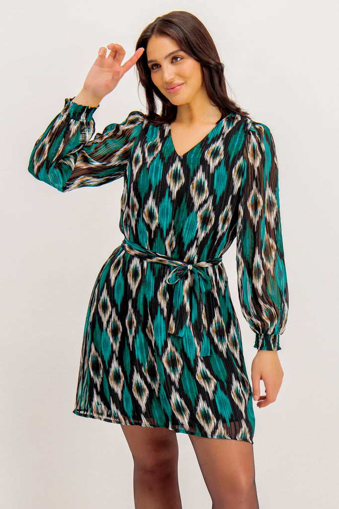 Edna V-Neck Belted Dress